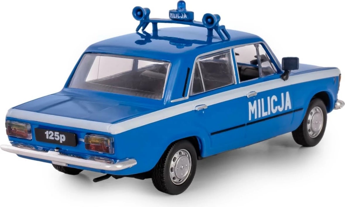 Makine lodër Daffi Fiat 125P Milicja, 1:43, metal/plastik, blu/bardhë