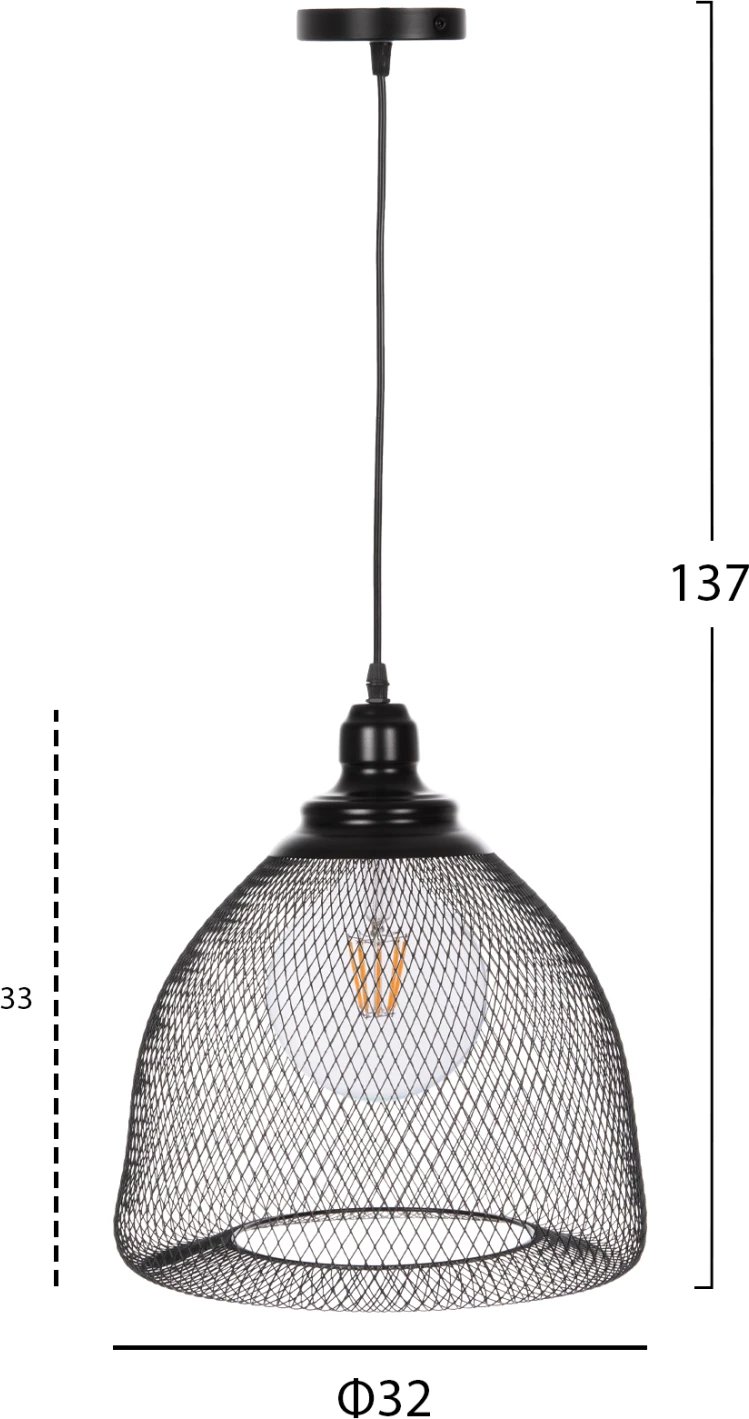 Llampë varëse tavani, rrjetë metali e zezë, kapak në formë zileje, FH4100, Φ32x137H cm Llampë varëse tavani, rrjetë metali e zezë, kapak në formë zileje, FH4100, Φ32x137H cm