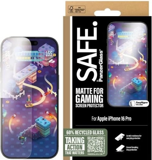 Mbrojtës ekrani PanzerGlass SAFE për iPhone 16 Pro, Ultra-Wide Fit, Mat, për gaming