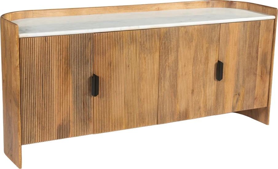 Komodë ORGANIC BITTER, 4 dyer, dru arre dhe e bardhë, 165x45x75