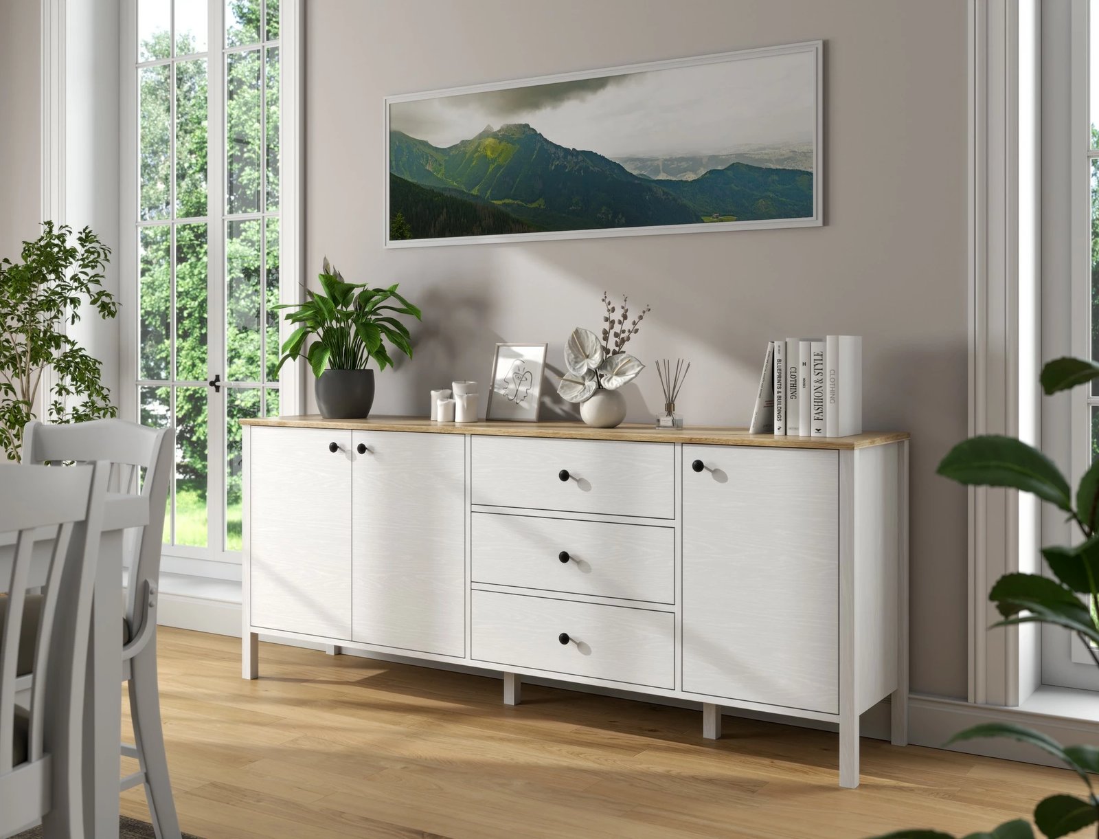 Konsol Hanah Home, FRN-20009, ngjyrë druri dhe e bardhë, 200x82x44cm