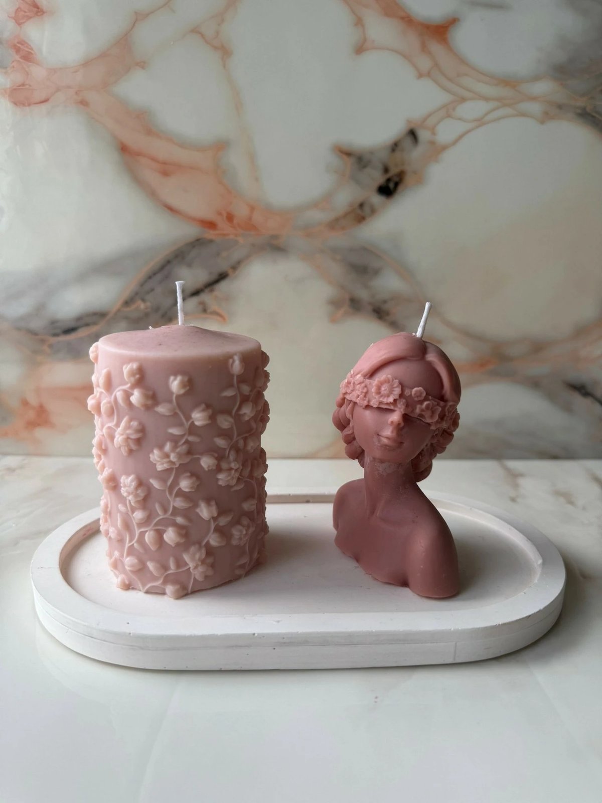 Set qirinjsh (3 copë), Glamour Candle 39ST, Evila Originals, rozë dhe e bardhë