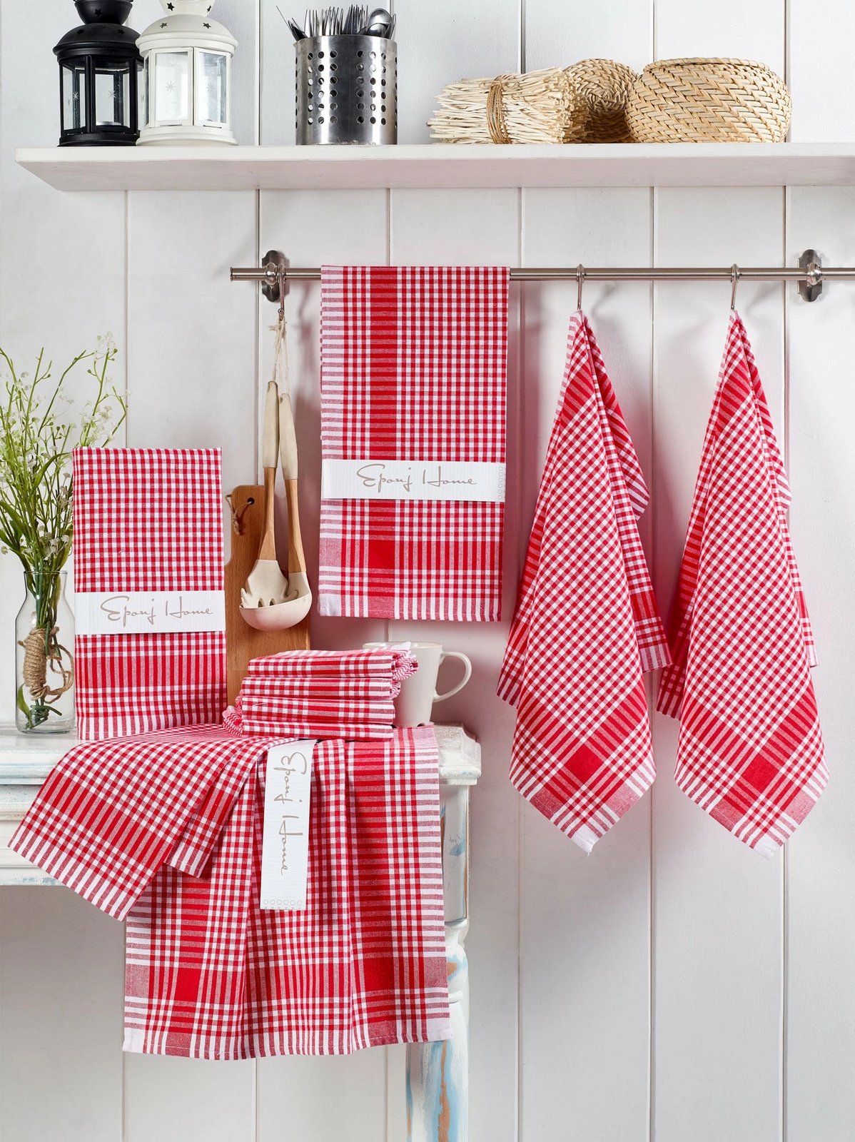 Set peshqirësh për larje (10 copë), pötikareli, e kuqe