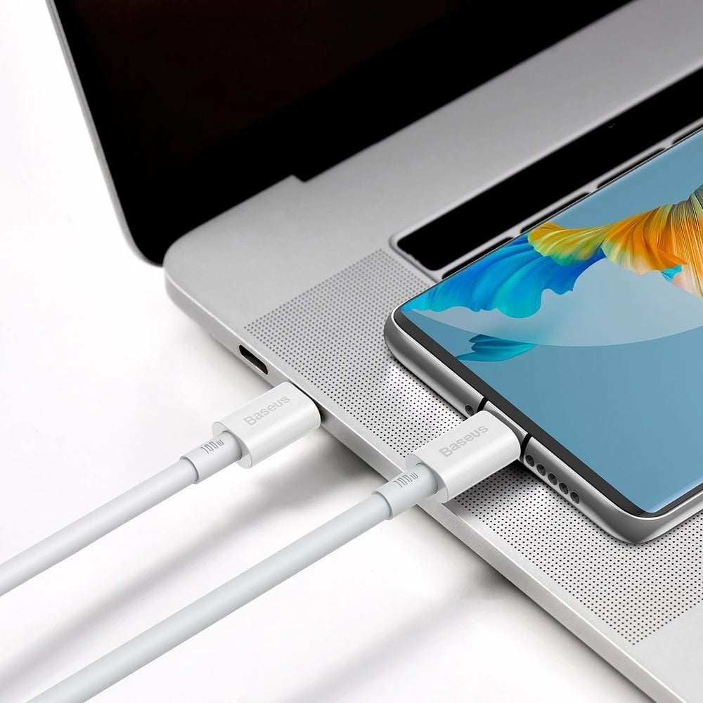 Kabllo USB-C në USB-C Baseus CATYS-C02, 2m, 100W, e bardhë