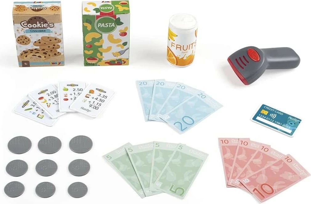 Kasë elektronike lodër Smoby Mini Market me skaner, shumëngjyrëshe, set me 30 aksesorë