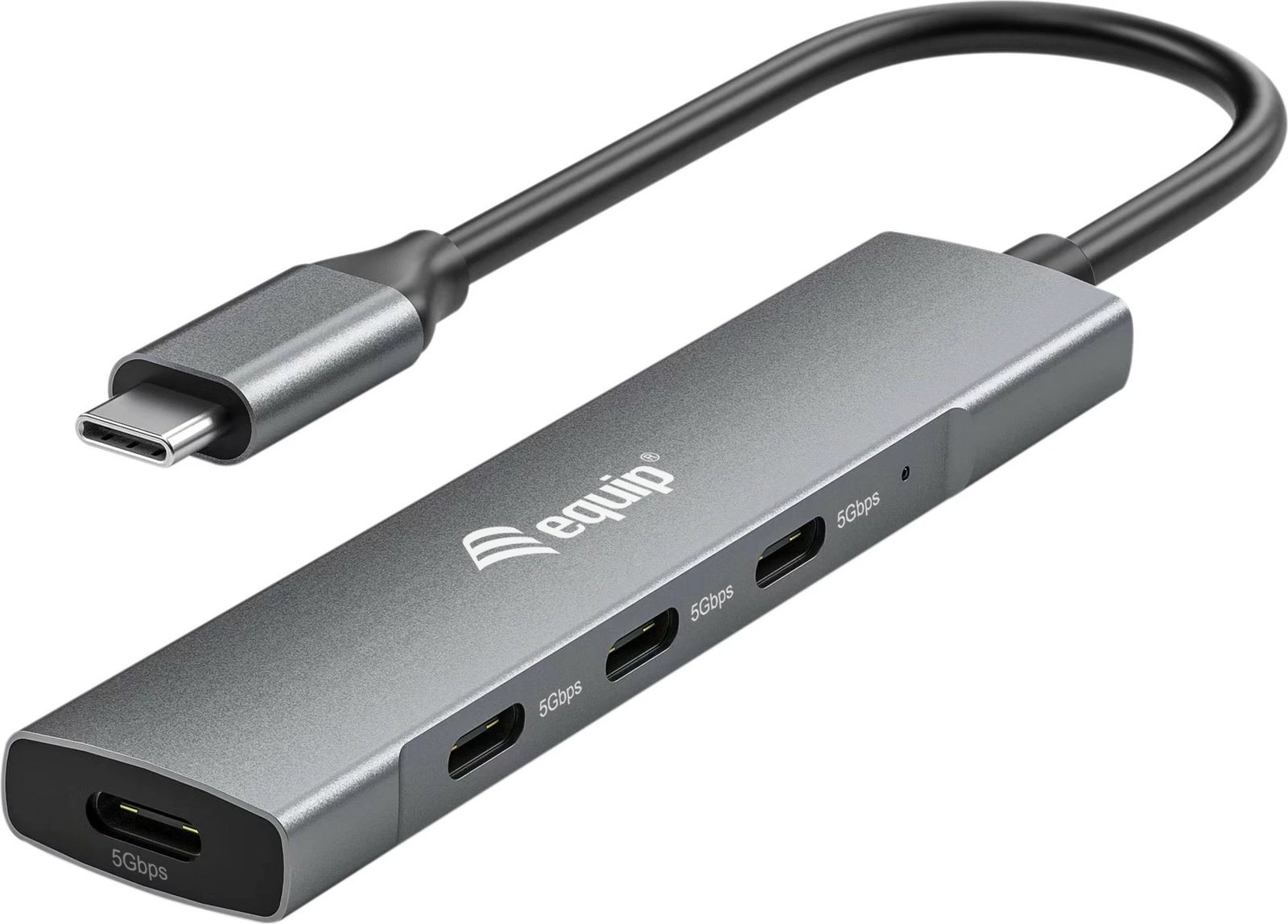 USB hub Equip 4 porte USB 3.2 Gen 1 Type-C, alumini, zi, argjendt, 0.15m