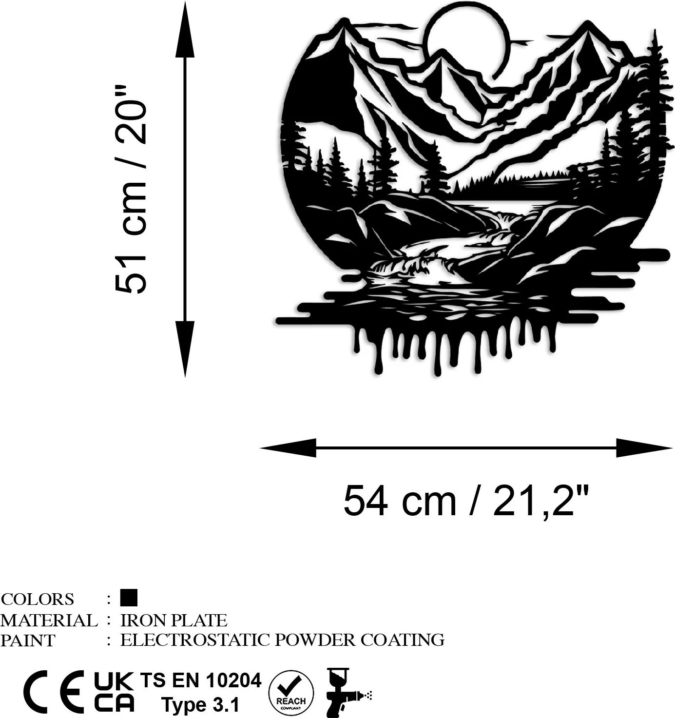 Aksesor dekorativ metalik për mur, Wallity, Montain River