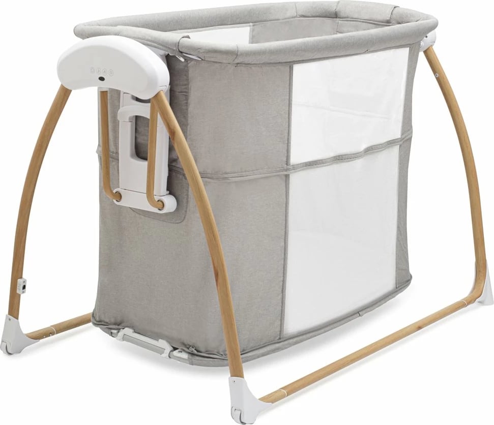 djep/krevat inteligjent 3‑në‑1, New Baby SMART, lëkundje automatike me detektim të qarjes, 2 nivele shtrati, melodi të integruara, rrjetë kundër mushkonjave, gri