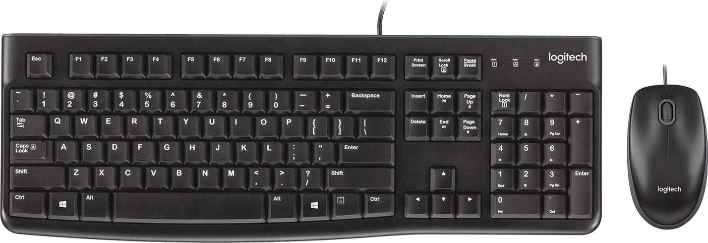 Set tastierë dhe maus Logitech Desktop MK120, me kabllo, USB, AZERTY, i zi