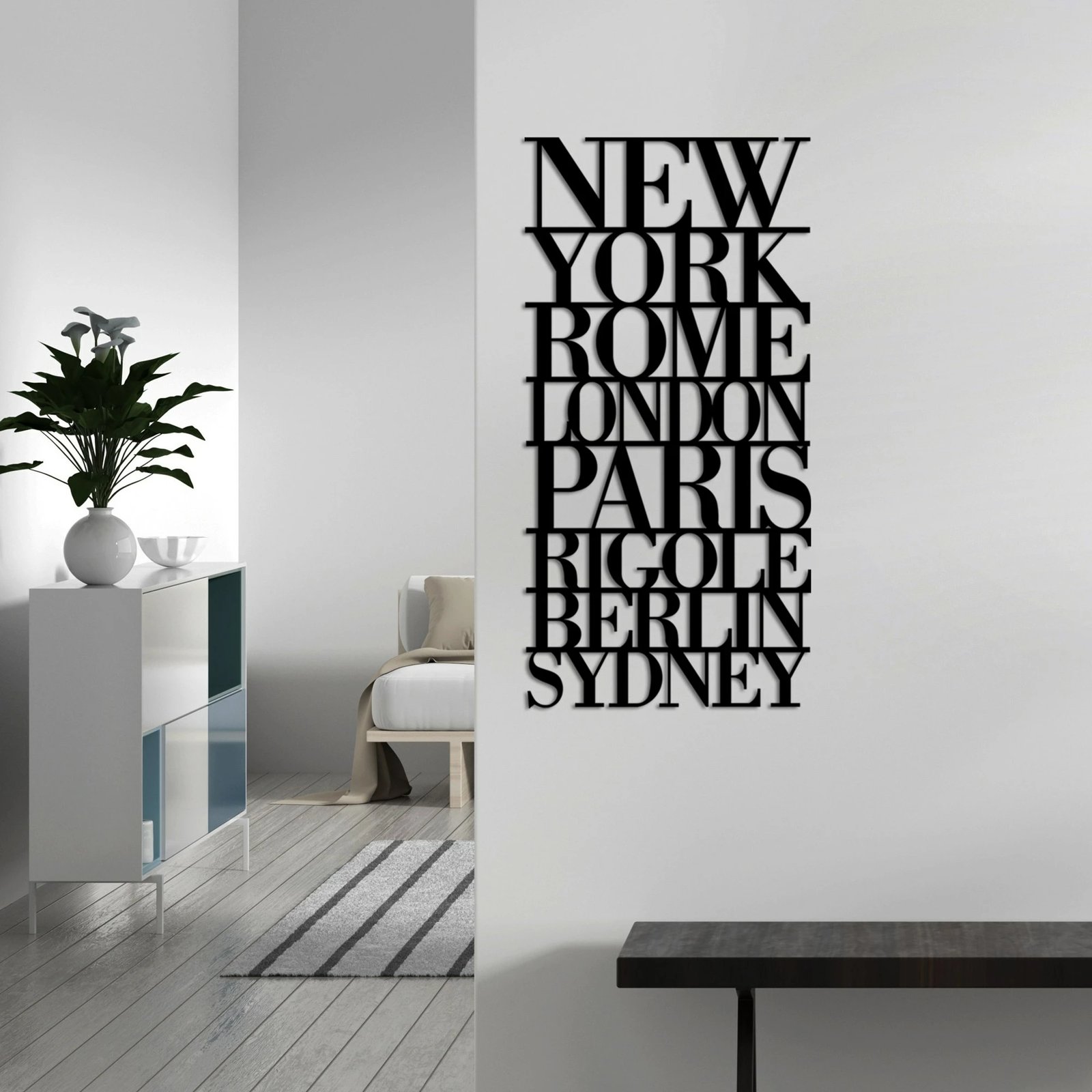 Aksesor dekorativ metalik për mur, Wallity, Capitals - L, ngjyrë e zezë, 70x35cm