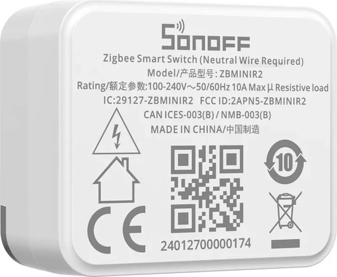 Switch i mençur Sonoff ZBMINIR2, ZigBee 3.0, i bardhë