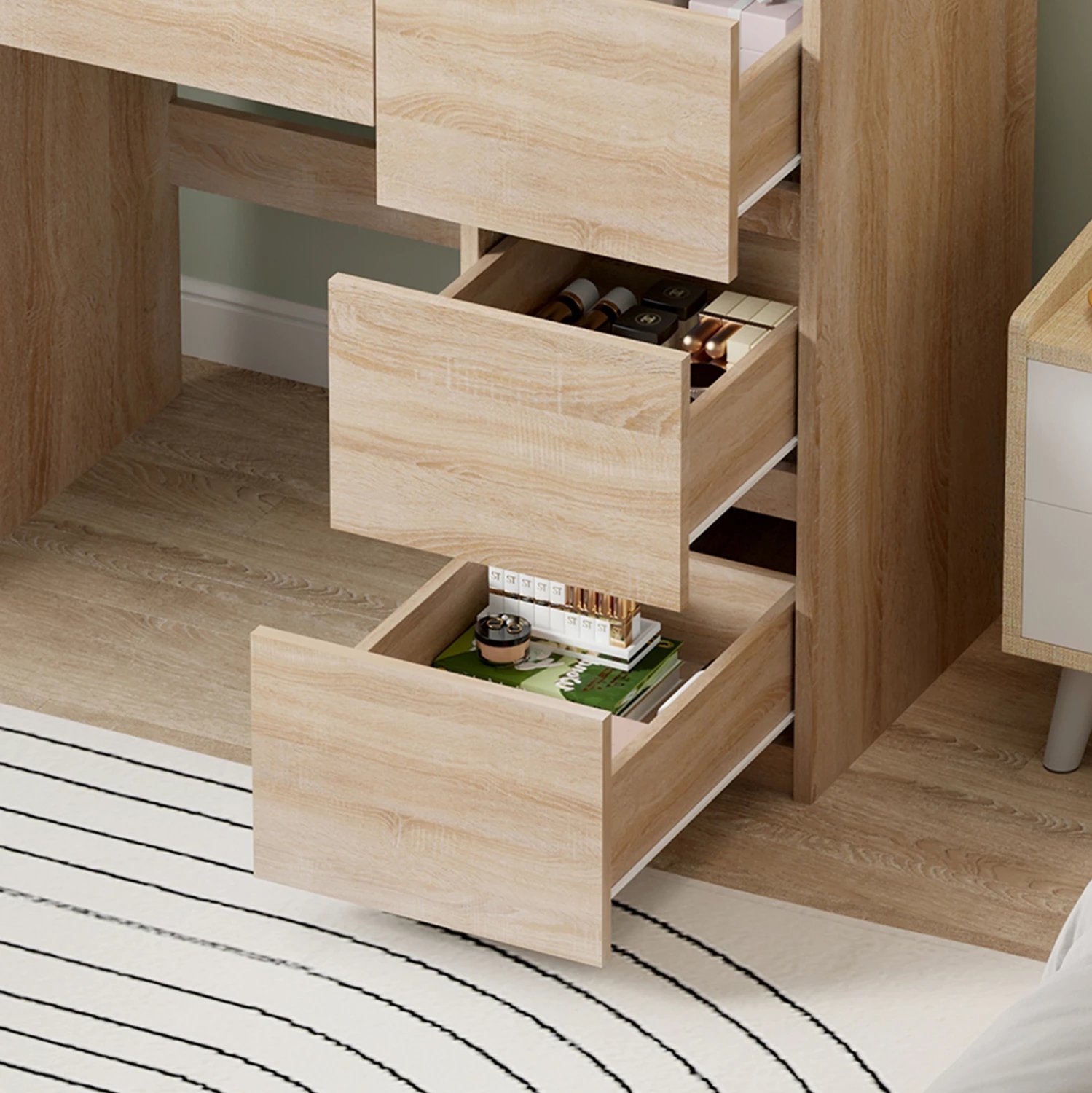 Tavolinë grimi me drita LED dhe sirtarë KEITLIN FH2499.01 melaminë në sonama 80x40x140Hcm