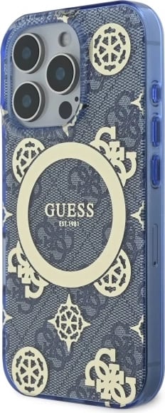 Mbështjellës Guess Peony On 4G MagSafe për iPhone 16 Pro, Blu