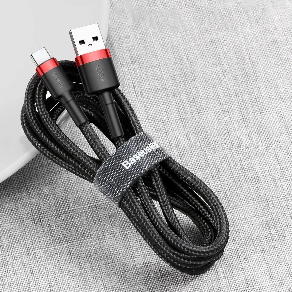Kabllo Baseus Cafule USB-A në USB-C, 3m, Gri/Zi