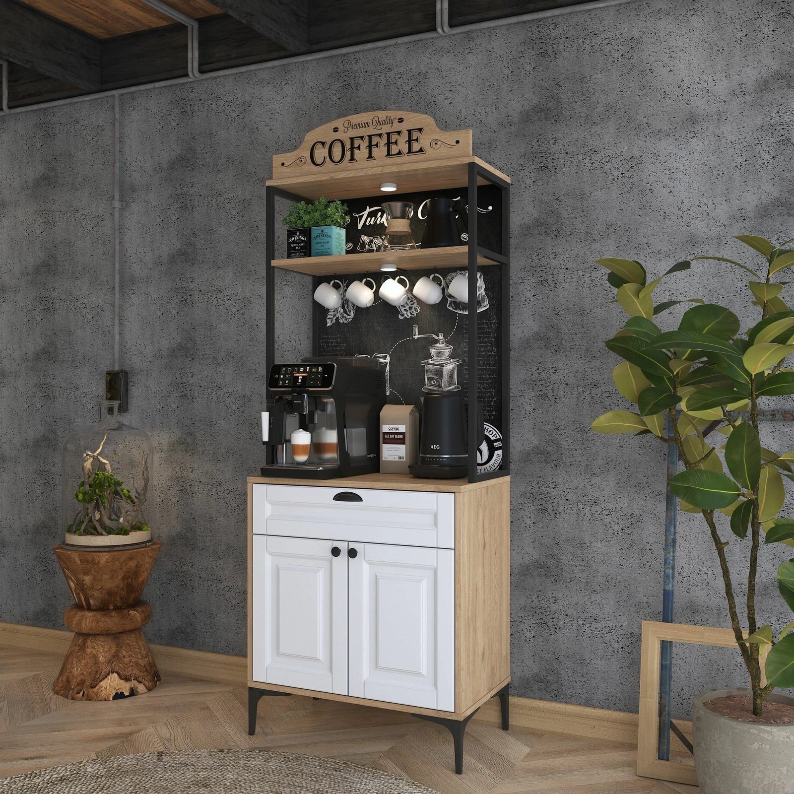 Dollap multifunksional Hanah Home, JE157 - 3123, ngjyrë arrë dhe e bardhë