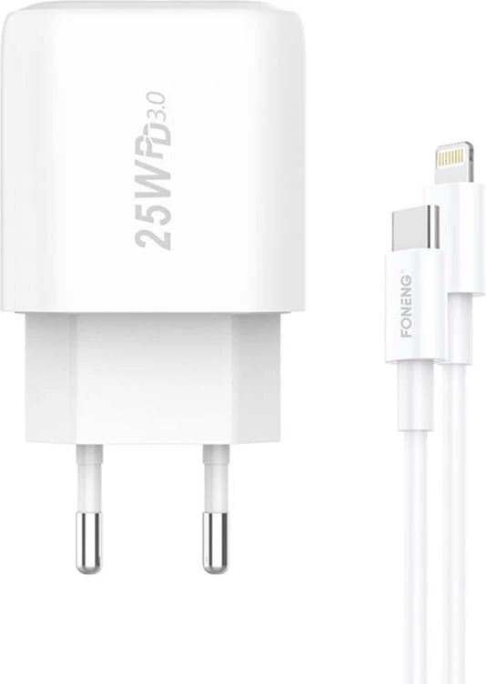 Karikues i shpejtë Foneng EU40, 25W, 1x USB-C, me kabllo USB-C në Lightning, Bardhë