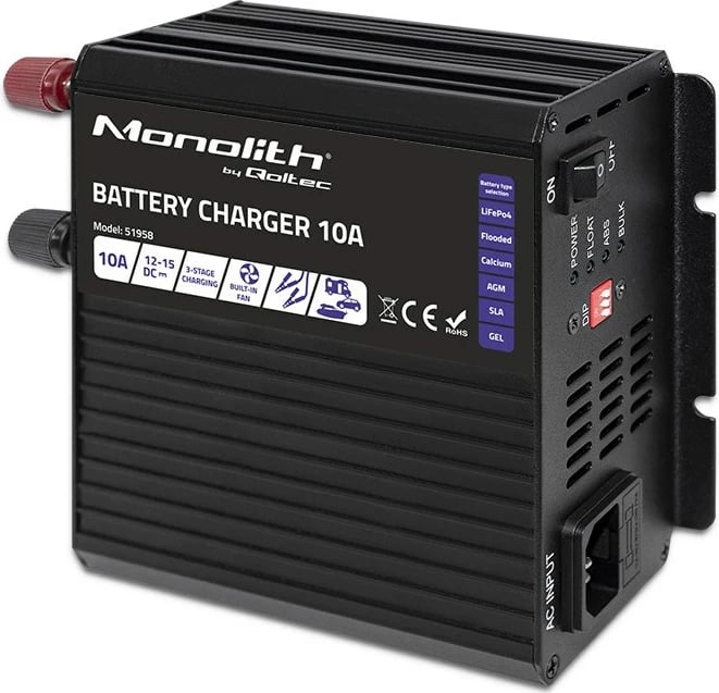 Karikues baterie Qoltec 51958 Smart Monolith për LiFePO4 AGM GEL SLA, 10A, 12V Karikues baterie Qoltec 51958 Smart Monolith për LiFePO4 AGM GEL SLA, 10A, 12V