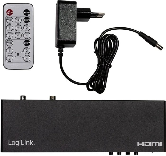 Switch LogiLink HD0049 HDMI 4x2, 4K 60Hz, me telekomandë, Zi