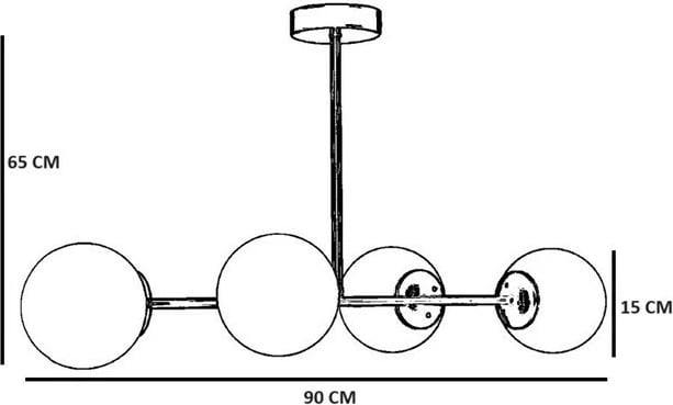 Llambë tavani Opviq, Yeni Favori, 4 llampa, ngjyrë balte dhe ari, xham balte