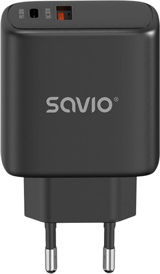 Karikues rrjeti Savio LA-06/B, 30W, Quick Charge 3.0, Power Delivery 3.0, 2 porta, i zi