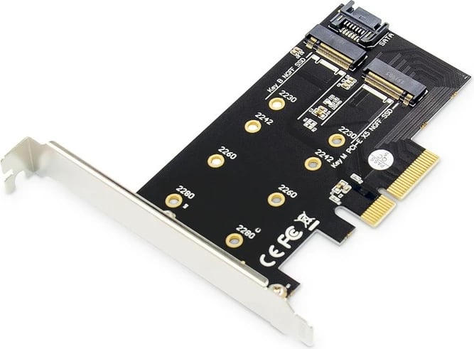 Kartë zgjeruese Digitus DS-33170 për SSD M.2 NGFF/NVMe, PCIe 3.0 x4, me kabllo SATA, e zezë