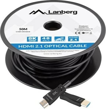 Kabllo HDMI optike Lanberg CA-HDMI-30FB-0500-BK, 50m, HDMI 2.1, E zezë