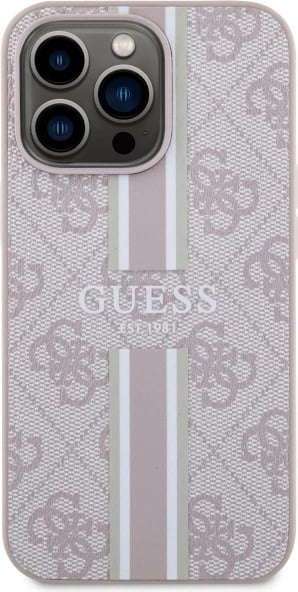 Mbështjellës Guess GUHMP13LP4RPSP për iPhone 13 Pro/13 6.1", 4G Printed Stripes MagSafe, Rozë