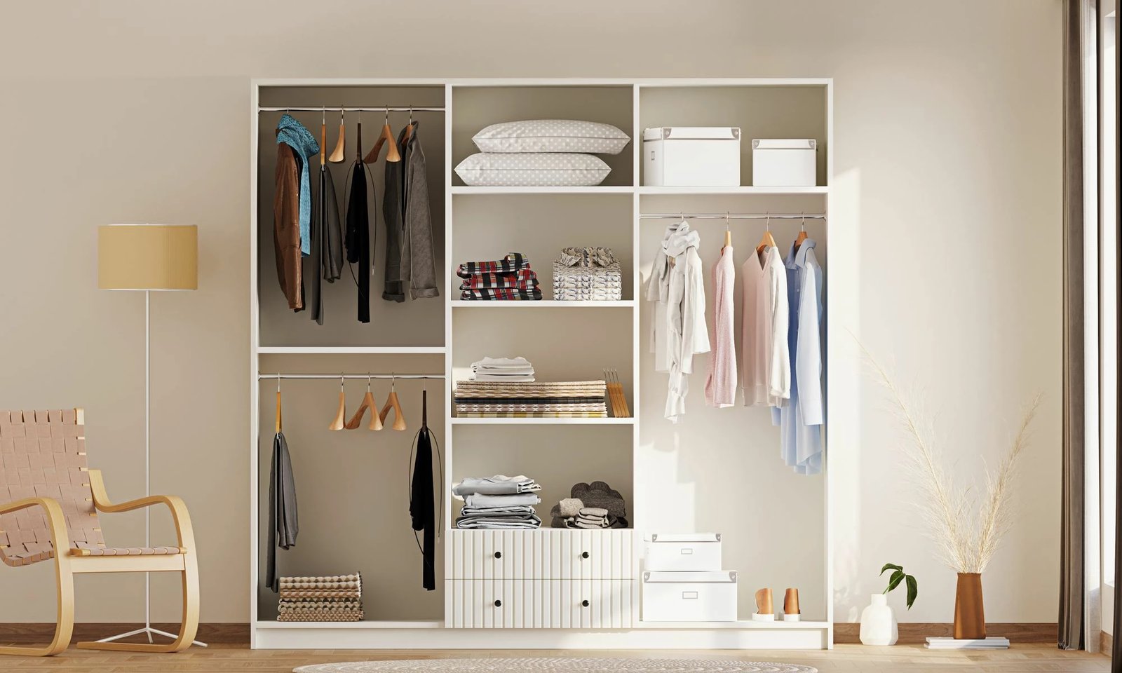 Dollap garderobe Skye Decor, ngjyrë e bardhë mat, RB-185-07