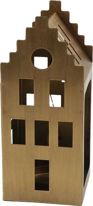 Dekoratë Krishtlindjesh për qiri, metal, ngjyrë kafe e artë, 9x9x21.2cm