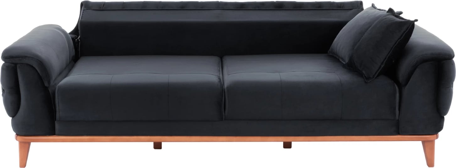 Divan 3-vendësh që bëhet shtrat, kadife e zezë, FH3249.01, 240x95x80