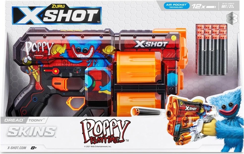 Blaster lodër ZURU X-Shot Dread 12 Arrow Toony Skin, Poppy Playtime, shumëngjyrëshe, me 12 shigjeta shkumë