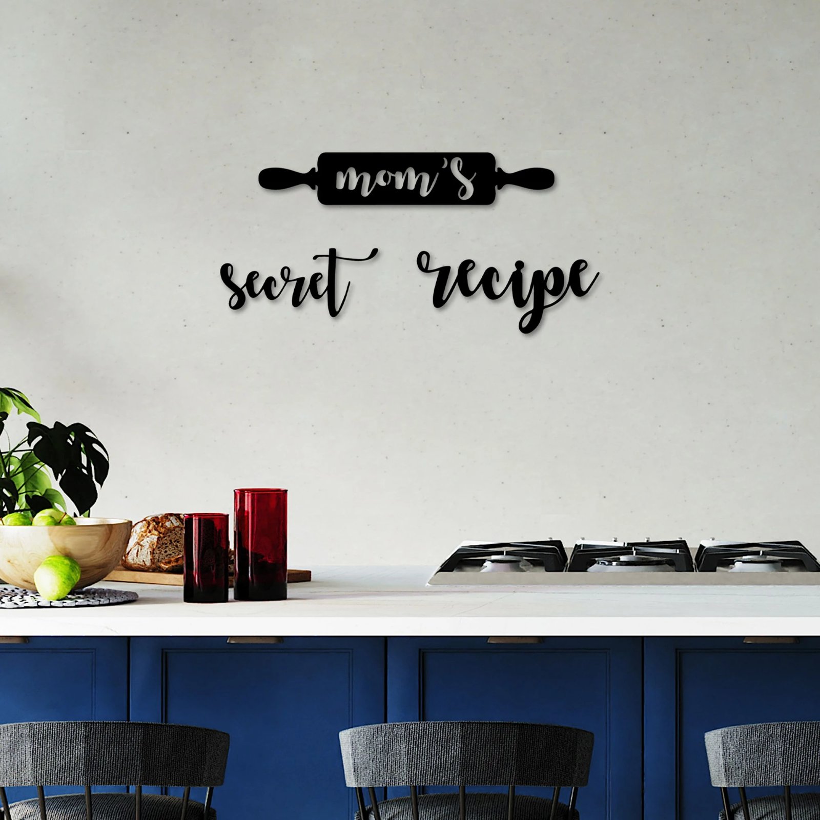 Aksesor dekorativ metalik për mur, receta sekrete e nanës, 3 copë