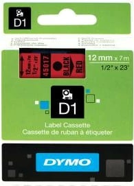 Shirit etiketimi, Dymo, D1 45017 (S0720570), 12 mm x 7 m, i kuq me tekst të zi