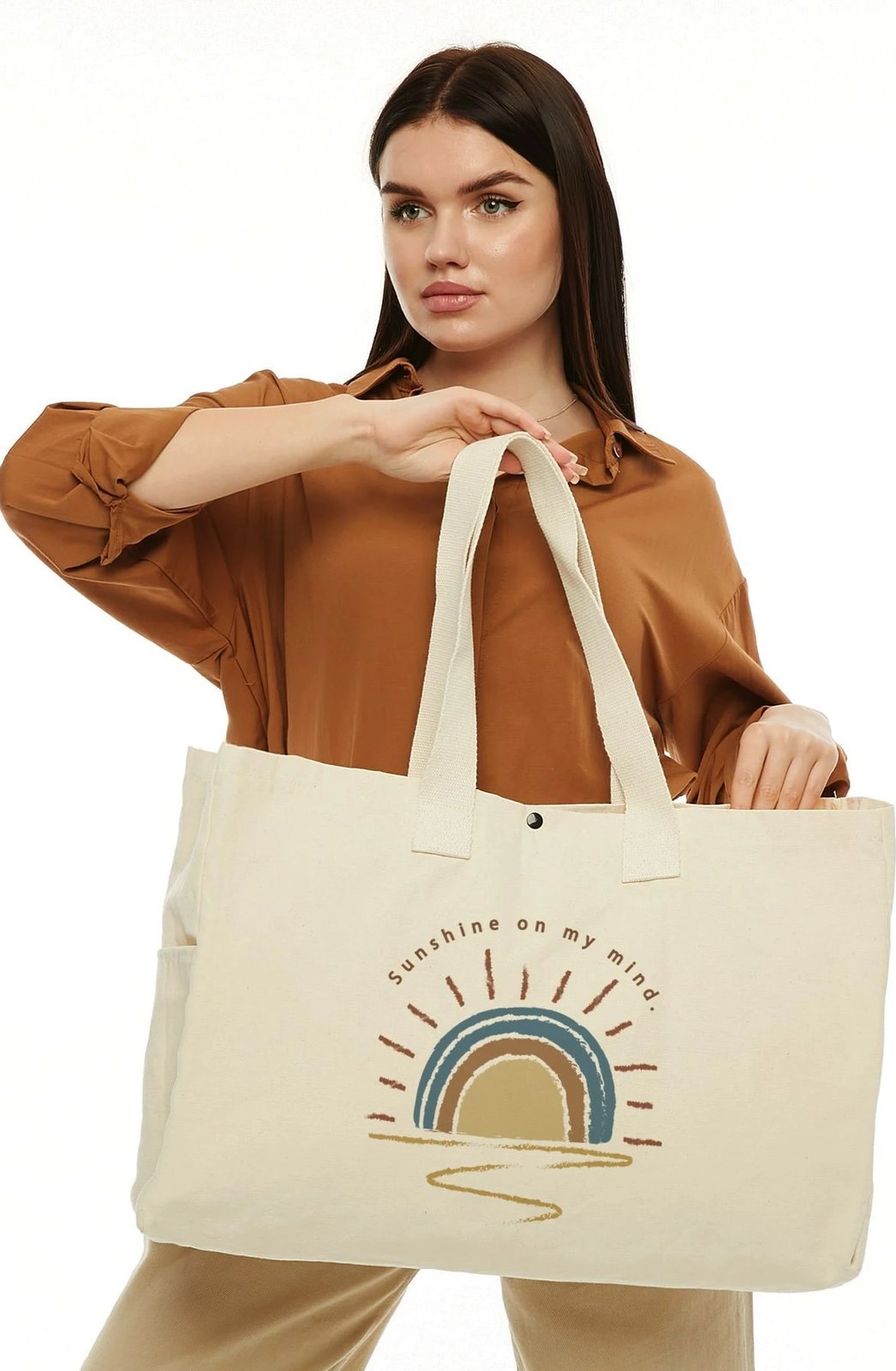 Torbë tote Zoozie Bags, krem, 50x36x12cm