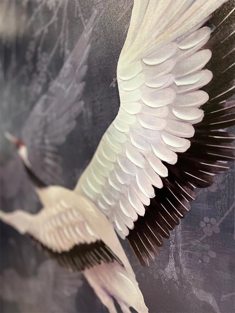 Pikturë dekorative me lejlek, kanavacë, ngjyrë petrol, e bardhë, dru i zi, 83x83x5cm