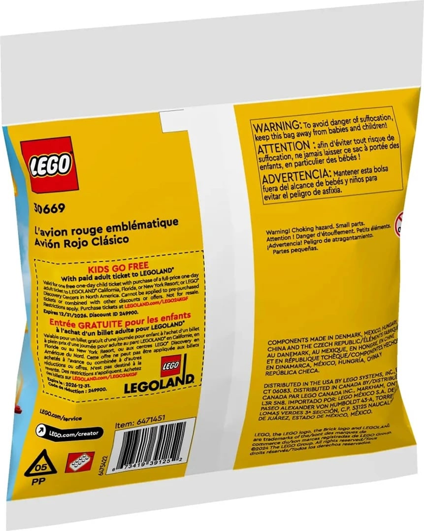Set LEGO Creator 3 në 1, Iconic Red Plane, 30669, 51 pjesë