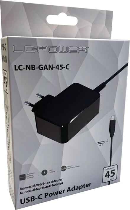 Adapter universal LC-Power LC-NB-GAN-45-C, 45W, USB-C, i zi