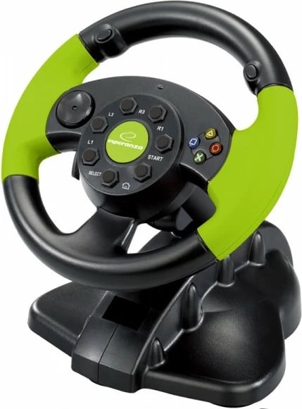 Timon lojërash Esperanza EG104, me pedale, për PC/PS3/Xbox 360, i zi/gjelbër