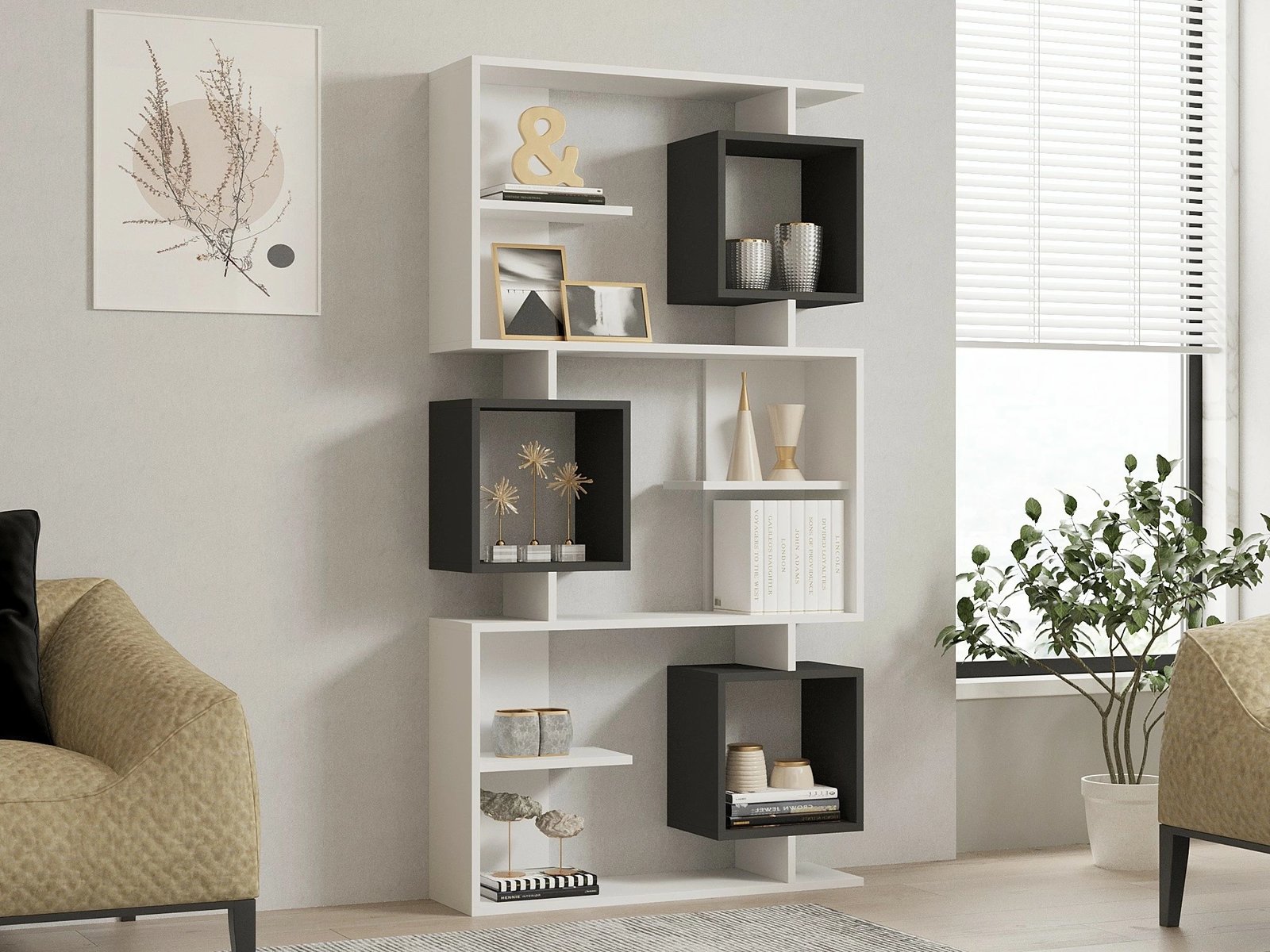 Raft librash Hanah Home, Icardi, bardhë-antracit