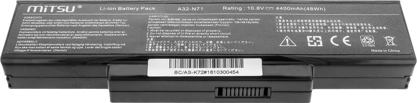 Bateri laptop Mitsu BC/AS-K72 për Asus K72, K73, N73, X77, 4400 mAh, 6 qeliza, e zezë