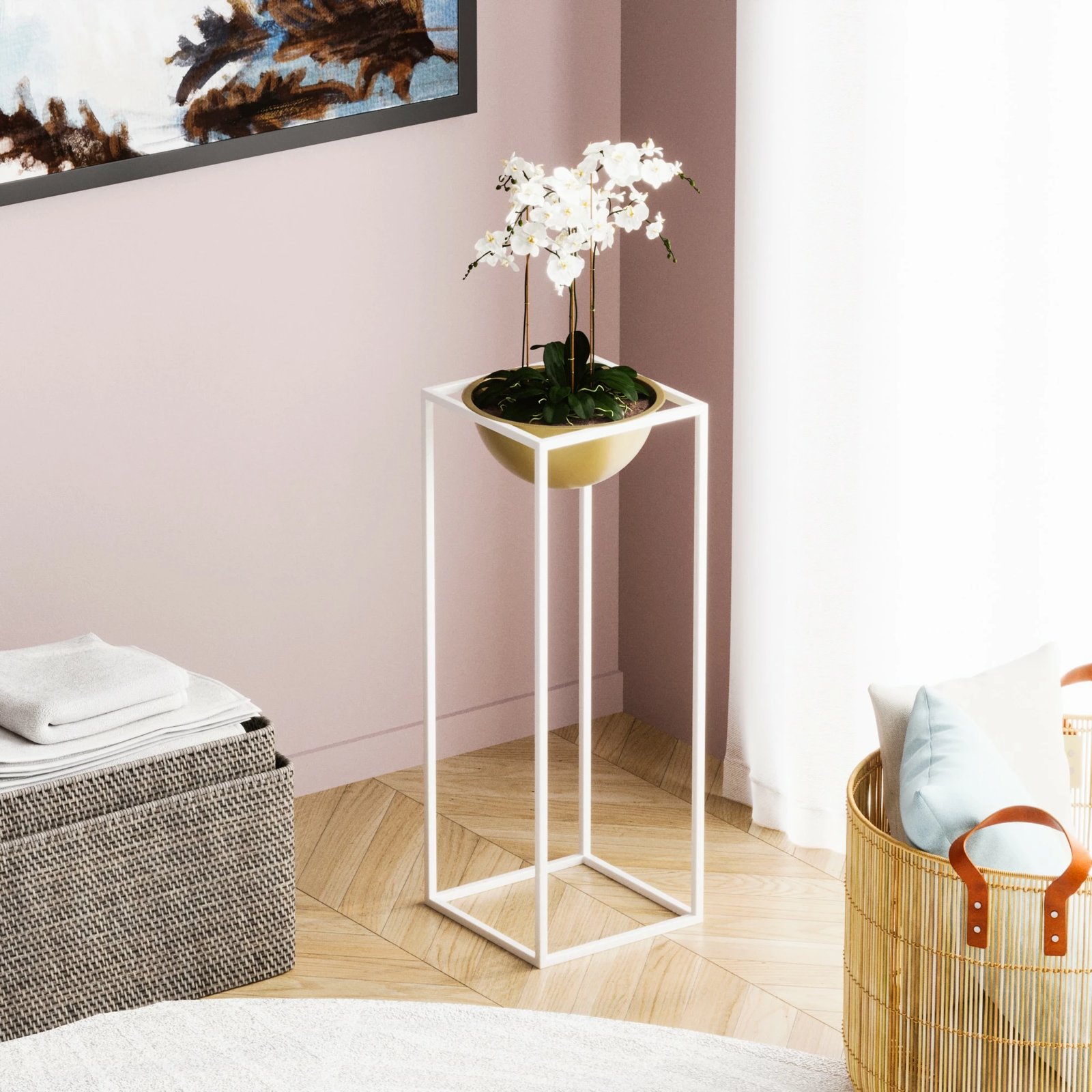 Vazo dekorative, e bardhë dhe ari, GED-021-C