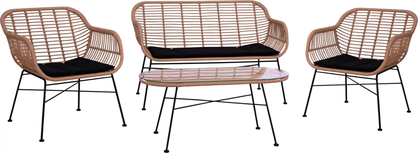 Set metalik për hapësira të jashtme, 4 pjesë, Allegra FH5460, Wicker ngjyrë bezhë