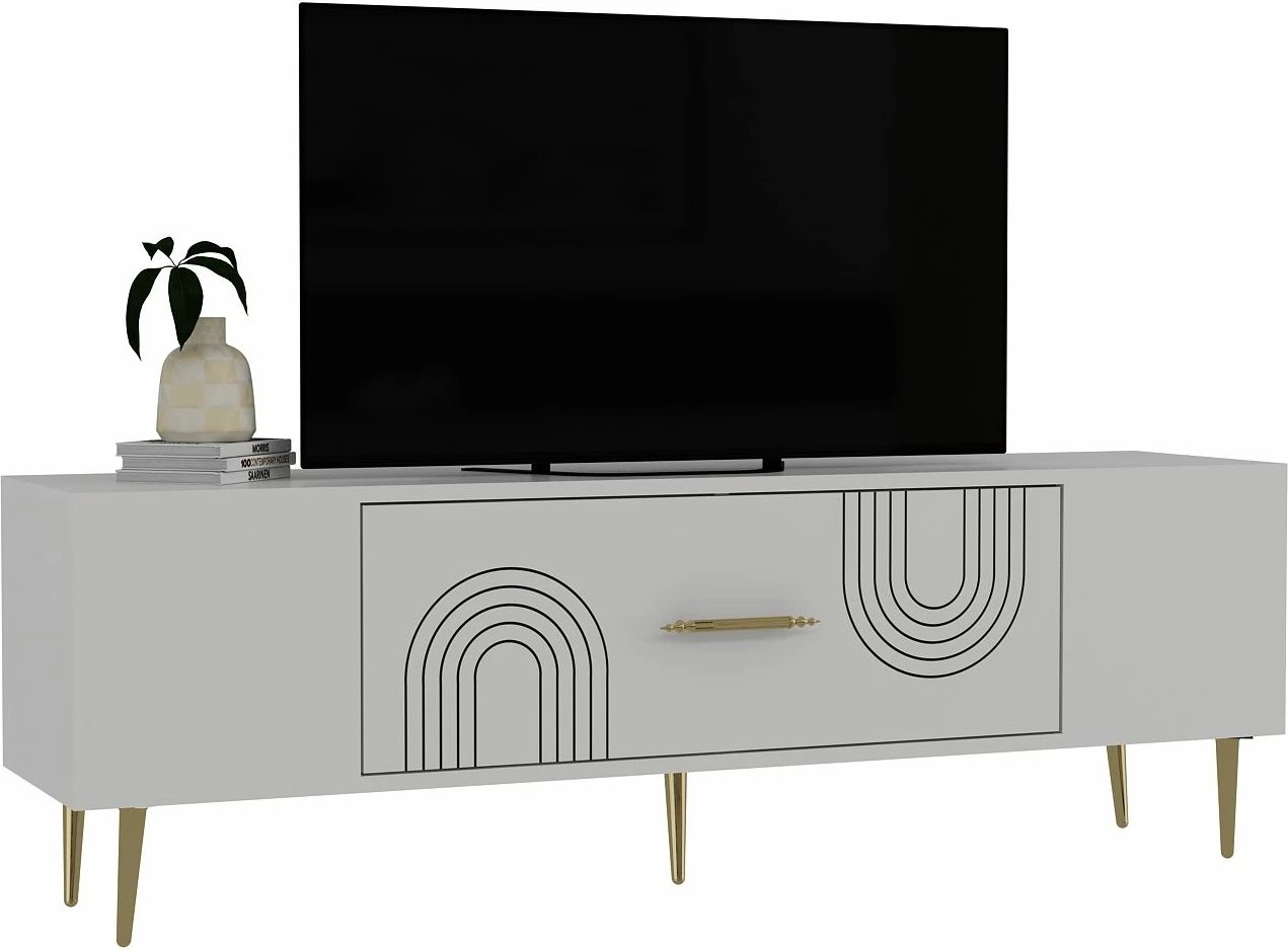 Komodë TV, ngjyrë e bardhë dhe ari, Skye Decor Dekol2