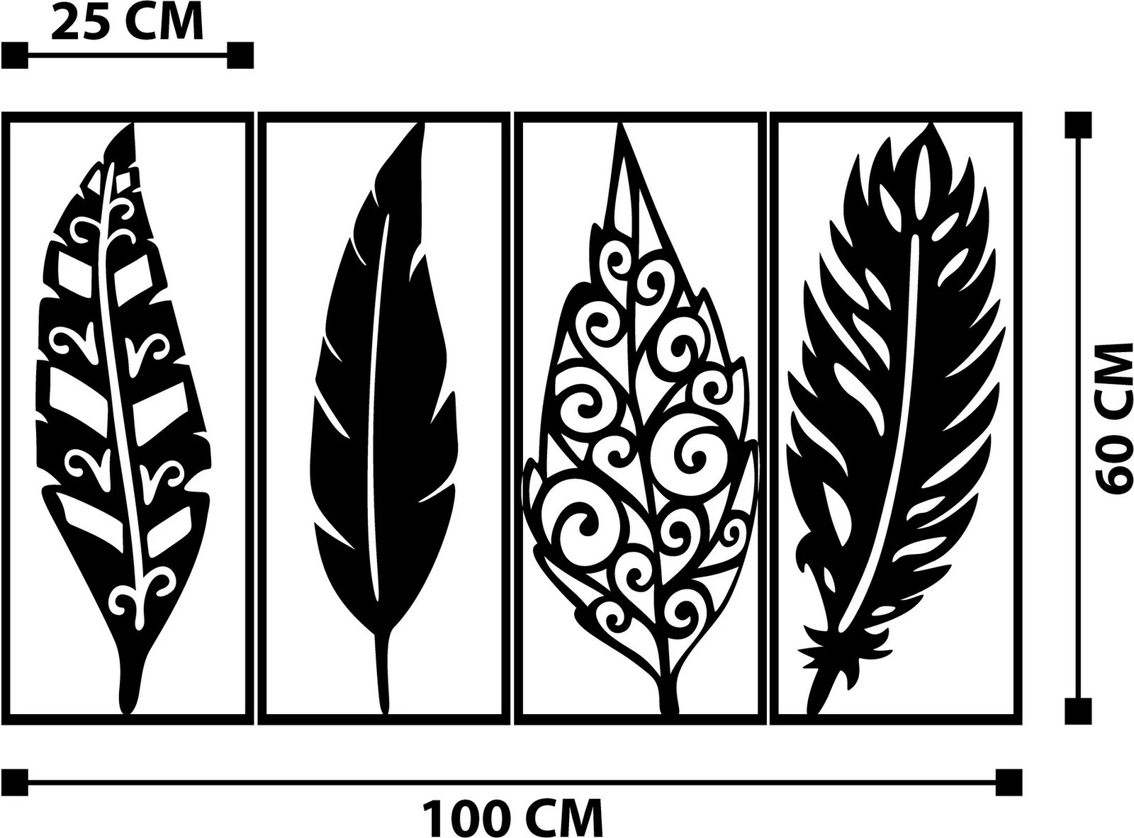 Aksesor dekorativ metalik për mur Wallity, Safderun, ngjyrë e zezë, 100x60cm