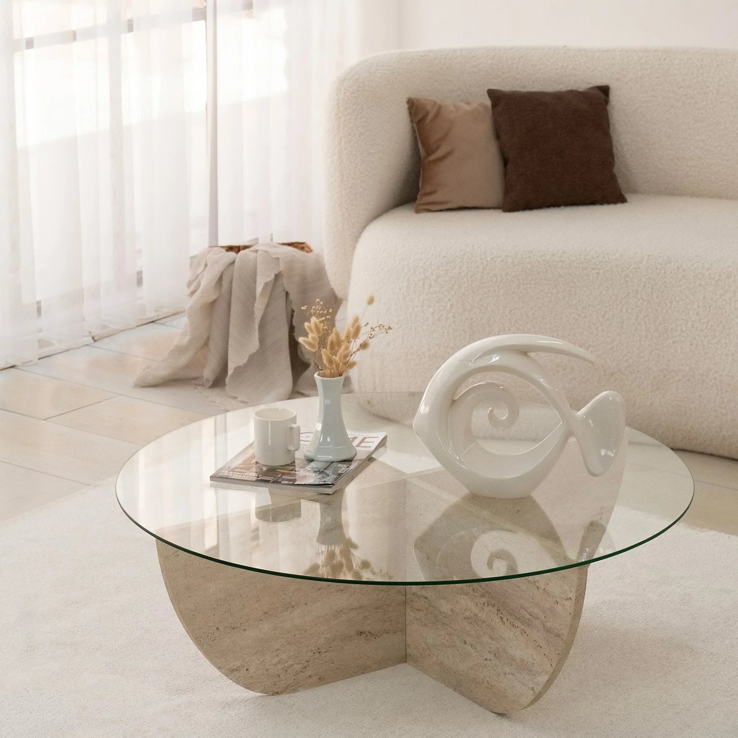 Tavolinë kafeje Hanah Home, Lily, ngjyrë travertin, 90x30cm