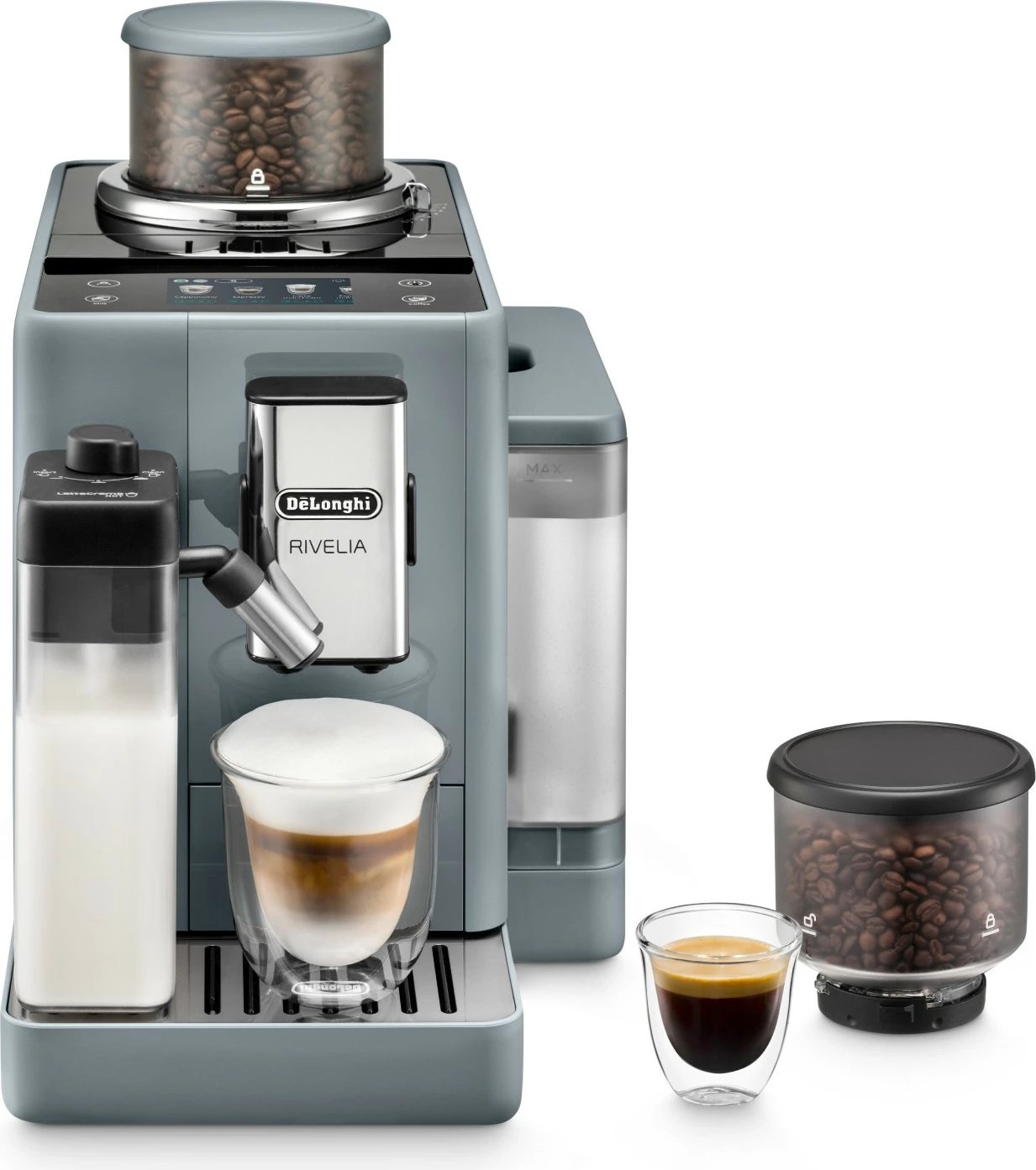 Aparat kafeje DeLonghi Rivelia EXAM 440.55G, automatik, 12 filxhanë, gri
