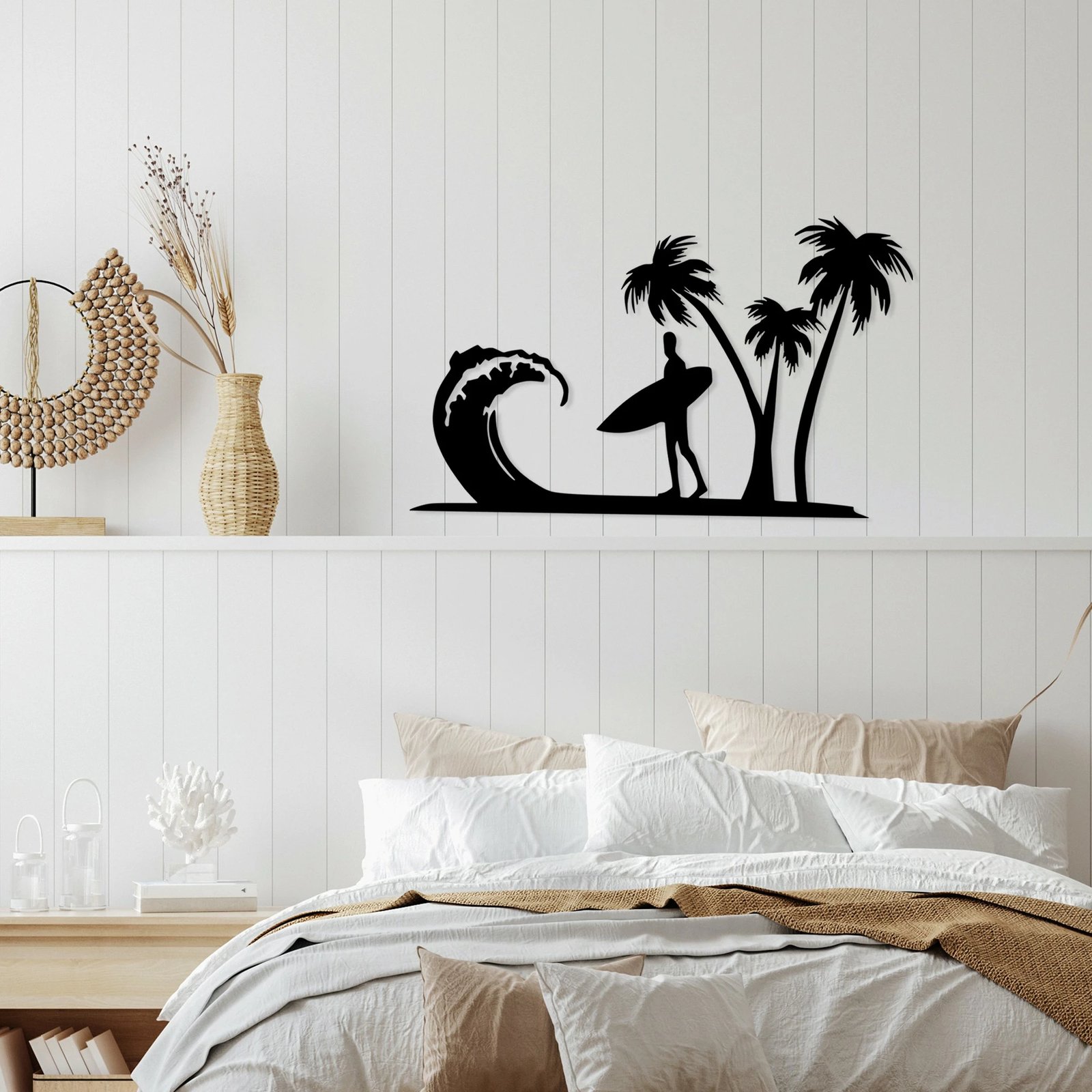 Aksesor dekorativ metalik për mur, Surfer, ngjyrë e zezë, 41x70cm