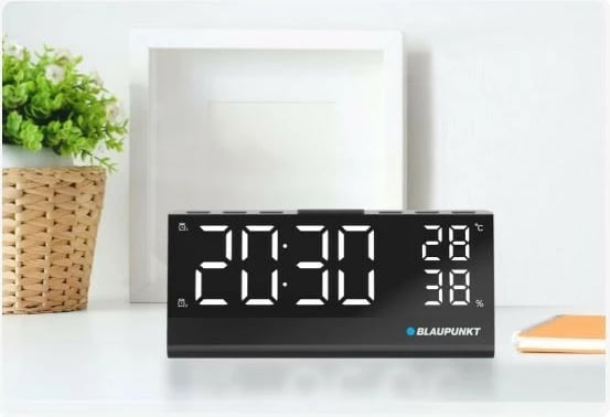 Orë alarmi me radio Blaupunkt CR10ALU, sensor temperature dhe lagështie, e zezë