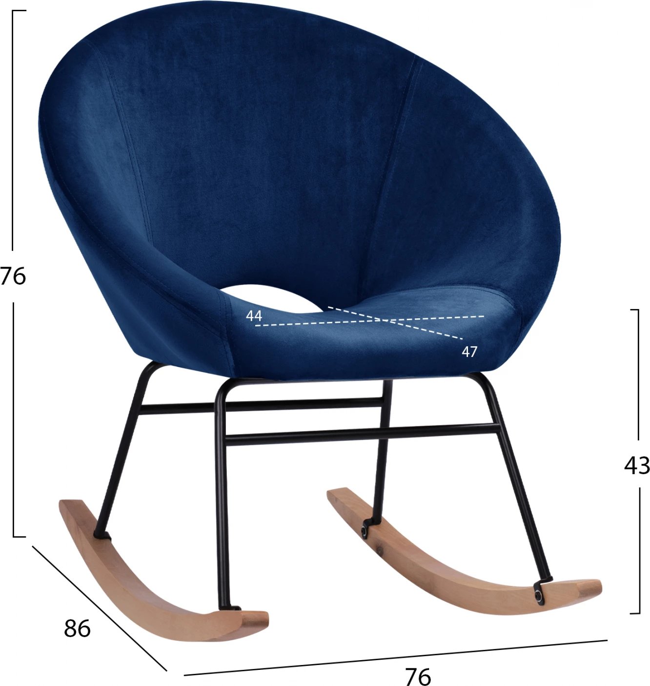 Karrige lëkundëse PAULINA, kadife blu, 76X86X76