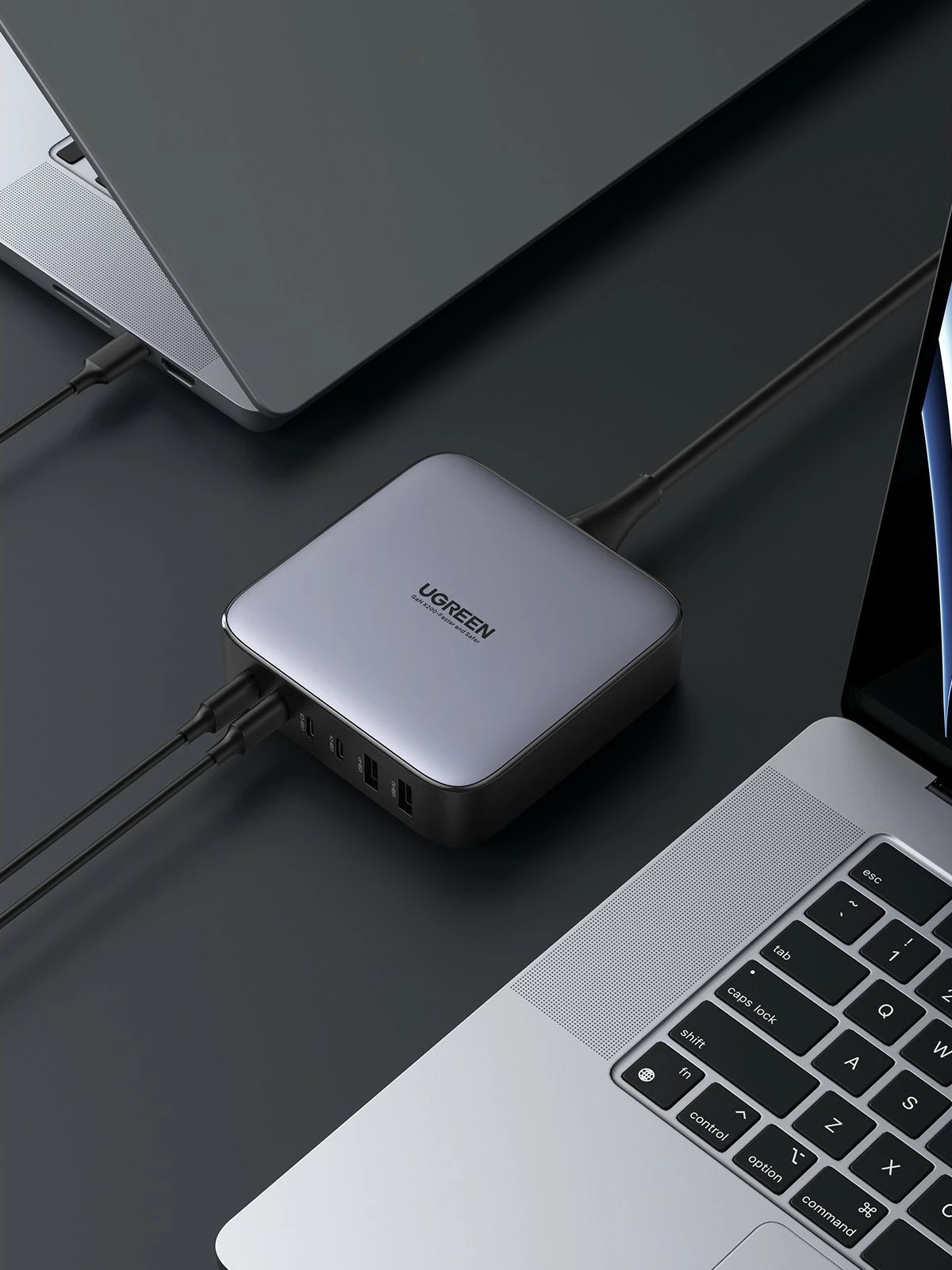 Karikues desktop Ugreen Nexode 40914, 200W, GaN, USB-C/USB-A, i zi/gri